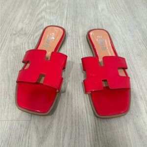 Stylish Red Slide Sandals, Sheln, size 7
